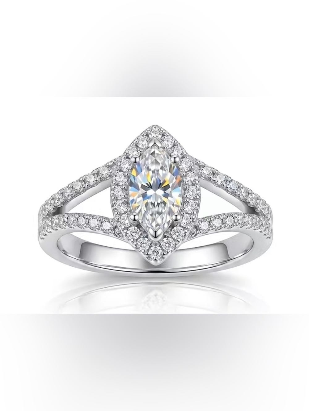 Marquise GRA CERTIFIED 1CT  Moissanite Diamond 925 Sterling Silver Ring